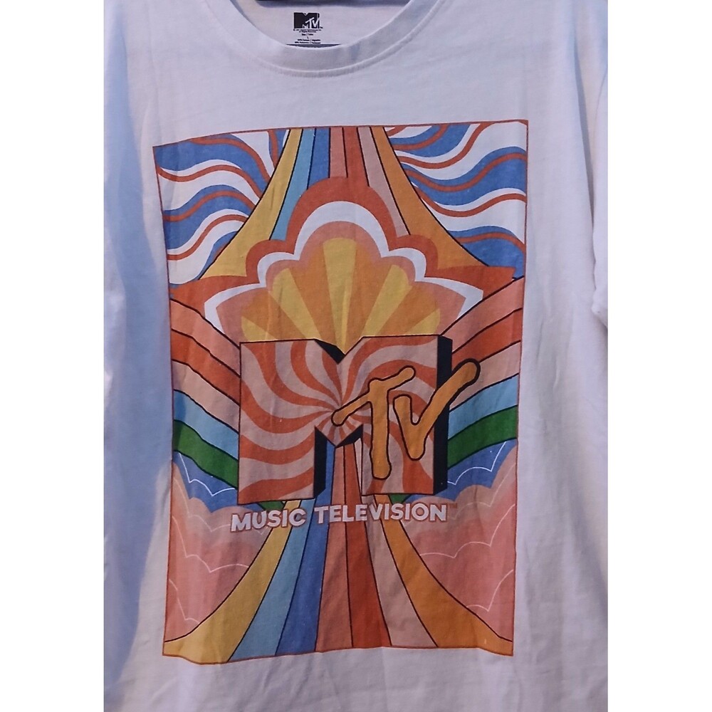 MTV Graphic T Shirt Large Retro Psychedelic Logo Off White Music Television - Picture 3 of 4